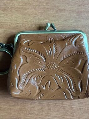 Patricia Nash Embossed Floral Kiss-Lock Coin Purse - Tan